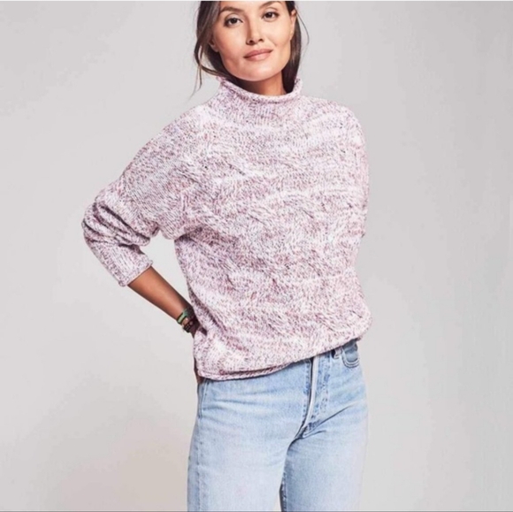 Faherty Sweaters - Faherty Jem Marled Cable Sweater Cream/Red Marled size S